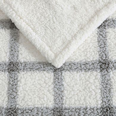 Eddie Bauer Bunkhouse Plaid Grey Sherpa Throw Blanket