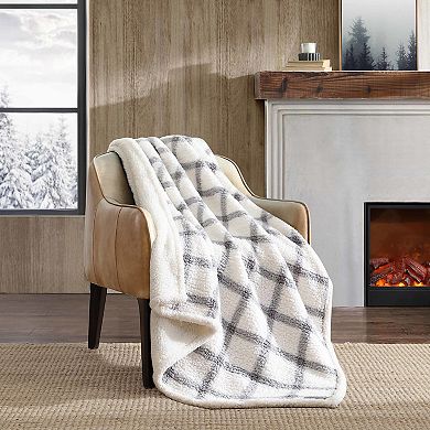 Eddie Bauer Bunkhouse Plaid Grey Sherpa Throw Blanket