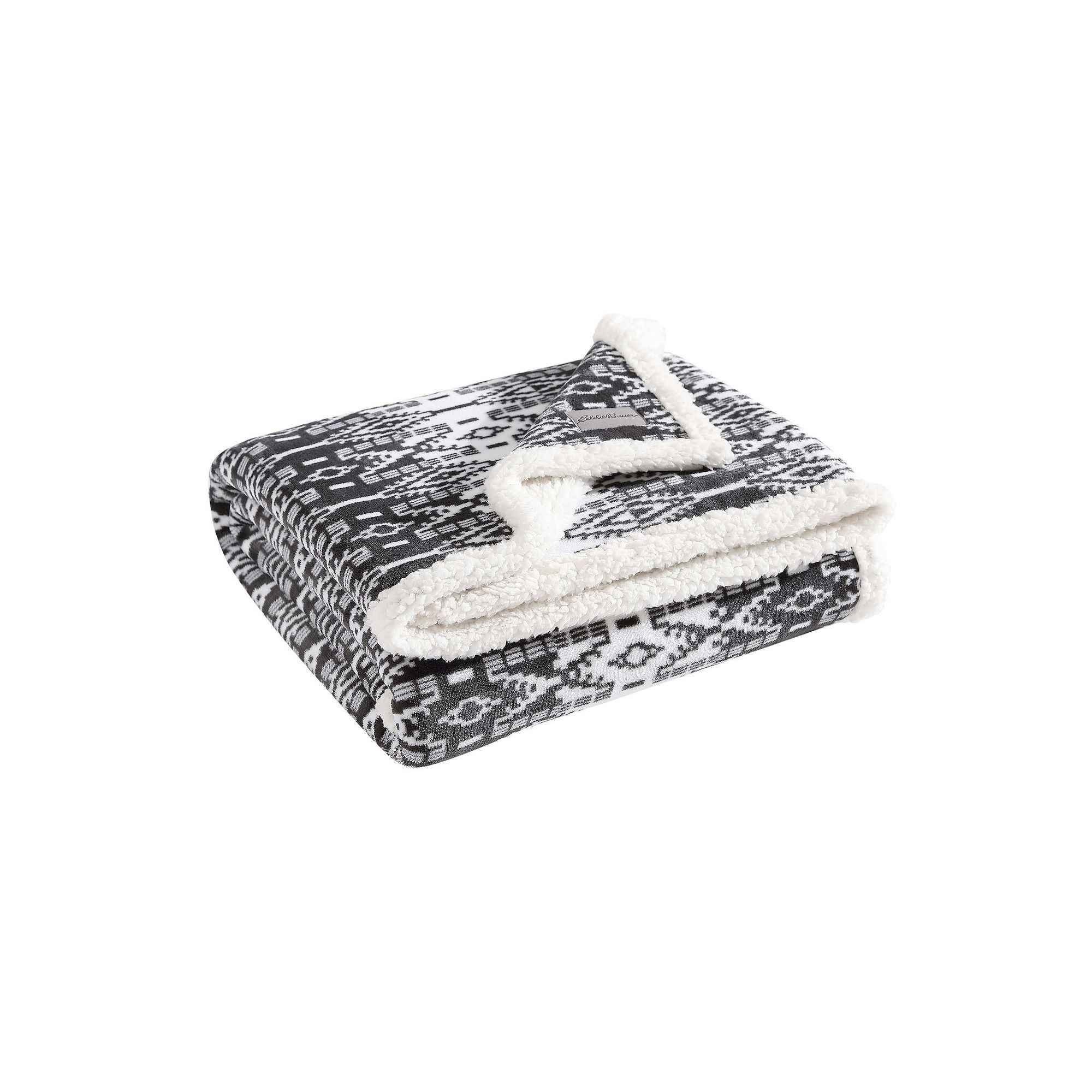 Eddie Bauer San Juan Print & Sherpa Reversible Throw Blanket, Gray