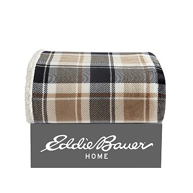 Eddie Bauer Rugged Plaid Sherpa Reversible Throw Blanket