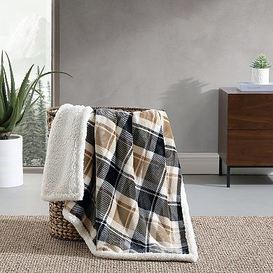 Eddie Bauer Rugged Plaid Sherpa Reversible Throw Blanket