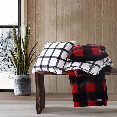 Eddie Bauer Cabin Buffalo Plaid Red Faux Fur Throw & Pillow Set