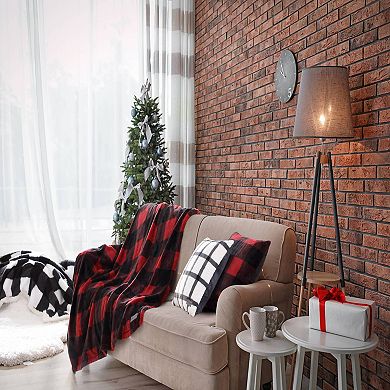 Eddie Bauer Cabin Buffalo Plaid Red Faux Fur Throw & Pillow Set