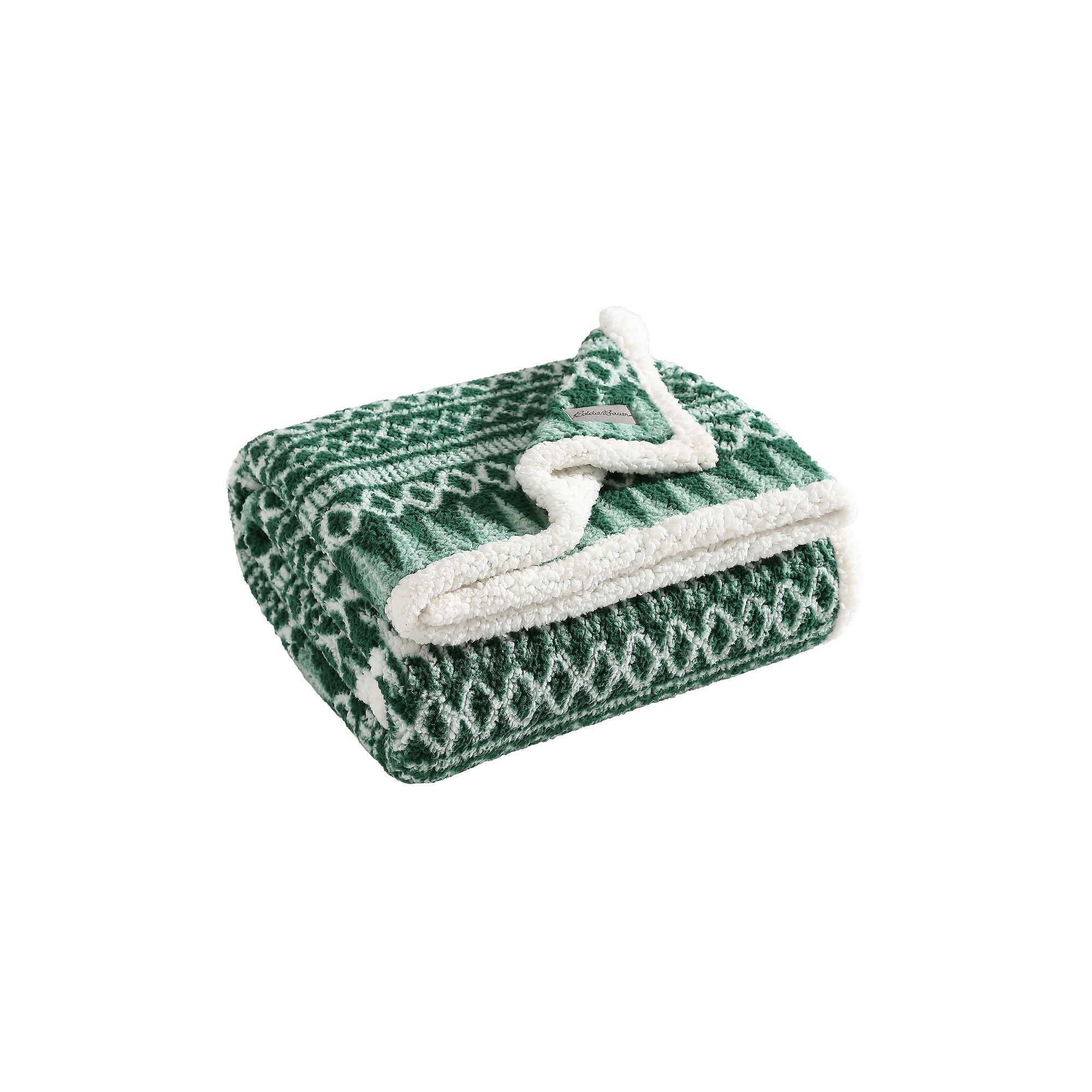 Eddie Bauer Alpine Fair Isle Sherpa Reversible Throw Blanket, Green