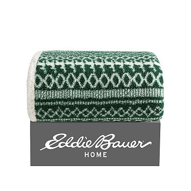 Eddie Bauer Alpine Fair Isle Sherpa Reversible Throw Blanket