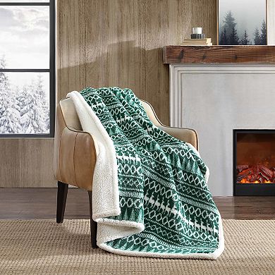 Eddie Bauer Alpine Fair Isle Sherpa Reversible Throw Blanket