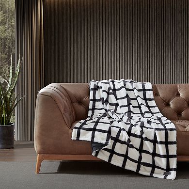 Eddie Bauer Bunkhouse Plaid Gray Faux Fur Throw Blanket & Pillow 2-Piece Set