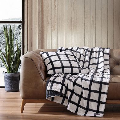 Eddie Bauer Bunkhouse Plaid Gray Faux Fur Throw Blanket & Pillow 2-Piece Set