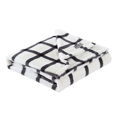 Eddie Bauer Bunkhouse Plaid Gray Faux Fur Throw Blanket & Pillow 2-Piece Set