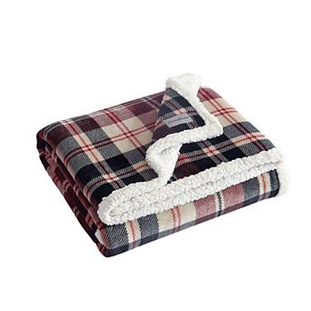 Eddie Bauer Trailhead Red Plaid Sherpa Reversible Throw Blanket