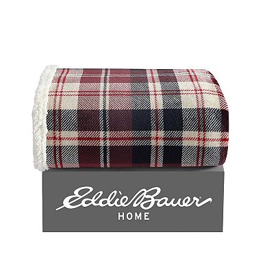 Eddie Bauer Trailhead Red Plaid Sherpa Reversible Throw Blanket