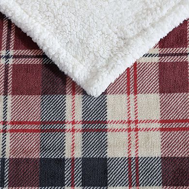 Eddie Bauer Trailhead Red Plaid Sherpa Reversible Throw Blanket