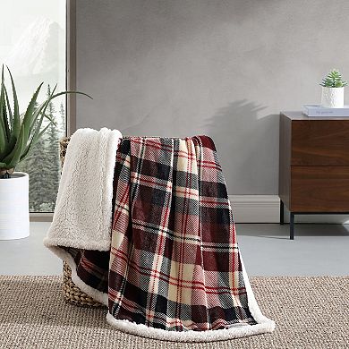 Eddie Bauer Trailhead Red Plaid Sherpa Reversible Throw Blanket