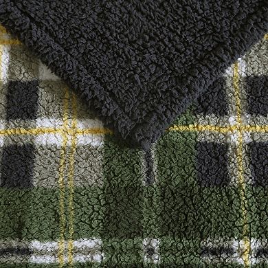 Eddie Bauer Trailhead Green Plaid Sherpa Reversible Throw Blanket
