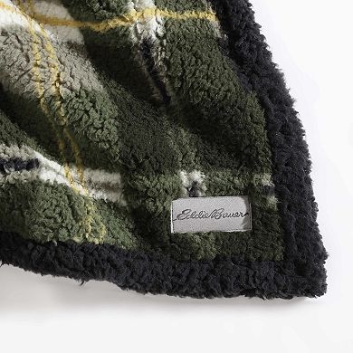 Eddie Bauer Trailhead Green Plaid Sherpa Reversible Throw Blanket