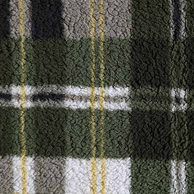 Eddie Bauer Trailhead Green Plaid Sherpa Reversible Throw Blanket