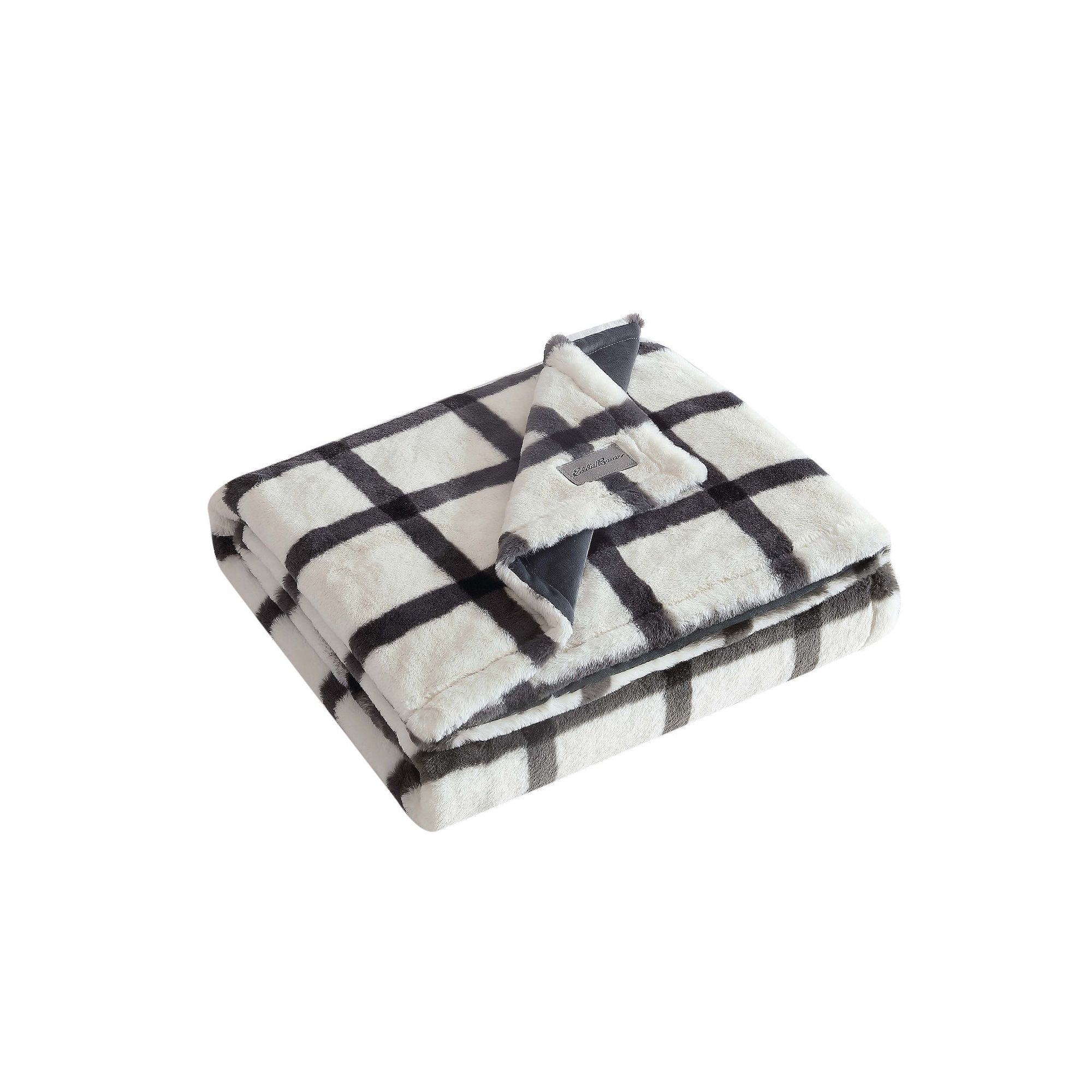 Eddie Bauer Bunkhouse Plaid Gray Faux Fur Throw Blanket