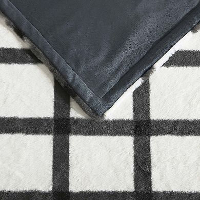 Eddie Bauer Bunkhouse Plaid Gray Faux Fur Throw Blanket