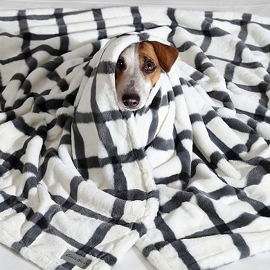 Eddie Bauer Bunkhouse Plaid Gray Faux Fur Throw Blanket