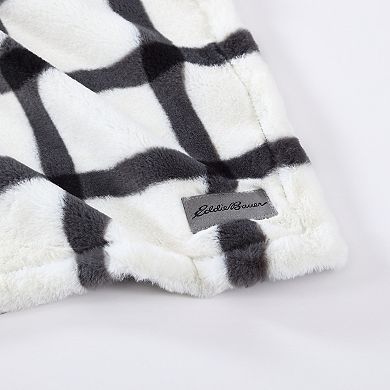 Eddie Bauer Bunkhouse Plaid Gray Faux Fur Throw Blanket