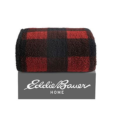 Eddie Bauer Cabin Buffalo Plaid Red Sherpa Reversible Throw Blanket