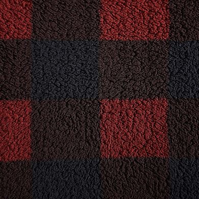 Eddie Bauer Cabin Buffalo Plaid Red Sherpa Reversible Throw Blanket