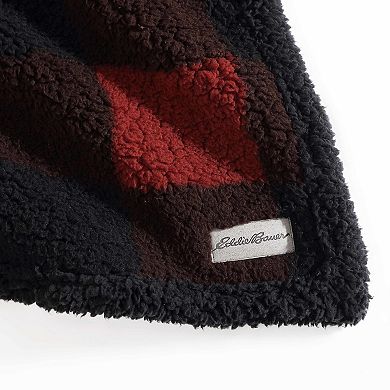Eddie Bauer Cabin Buffalo Plaid Red Sherpa Reversible Throw Blanket