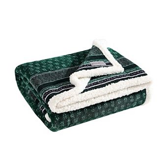 Eddie Bauer Green Fair Isle Sherpa Reversible Throw Blanket