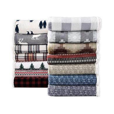 Eddie Bauer Green Fair Isle Sherpa Reversible Throw Blanket