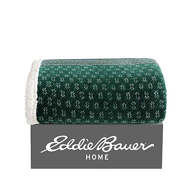 Eddie Bauer Green Fair Isle Sherpa Reversible Throw Blanket