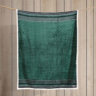 Eddie Bauer Green Fair Isle Sherpa Reversible Throw Blanket