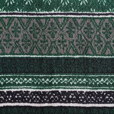 Eddie Bauer Green Fair Isle Sherpa Reversible Throw Blanket