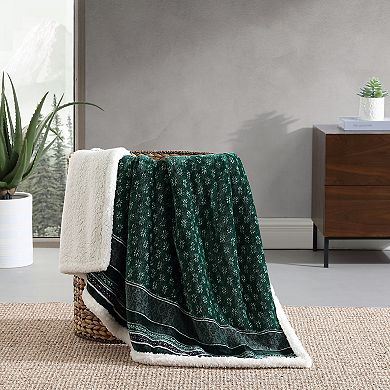 Eddie Bauer Green Fair Isle Sherpa Reversible Throw Blanket