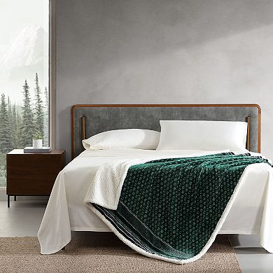 Eddie Bauer Green Fair Isle Sherpa Reversible Throw Blanket