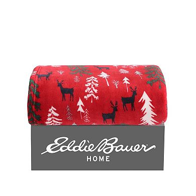 Eddie Bauer Deer & Woods Print Plush Fleece Throw Blanket