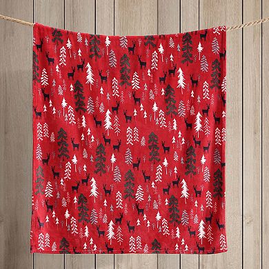 Eddie Bauer Deer & Woods Print Plush Fleece Throw Blanket