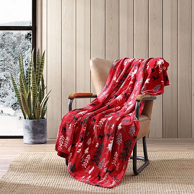 Eddie Bauer Deer & Woods Print Plush Fleece Throw Blanket