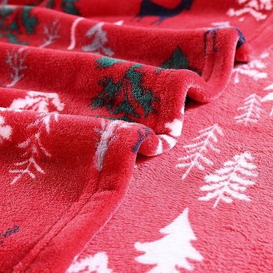 Eddie Bauer Deer & Woods Print Plush Fleece Throw Blanket
