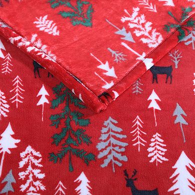 Eddie Bauer Deer & Woods Print Plush Fleece Throw Blanket