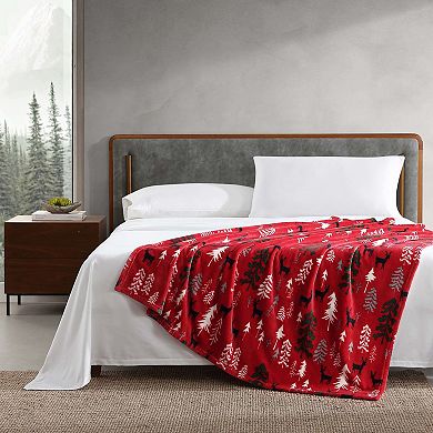 Eddie Bauer Deer & Woods Print Plush Fleece Throw Blanket