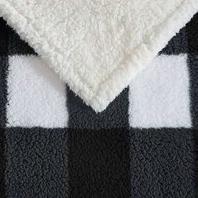 Eddie Bauer Cabin Black & White Oversized Plaid Print Sherpa Throw Blanket