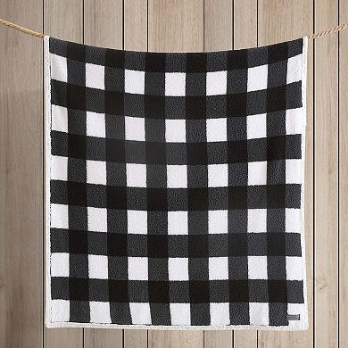 Eddie Bauer Cabin Black & White Oversized Plaid Print Sherpa Throw Blanket