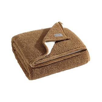 Eddie Bauer Solid Brown & White Reversible Sherpa Throw Blanket