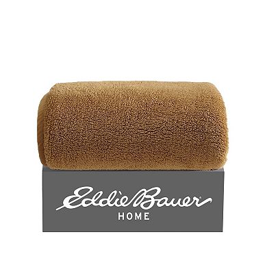 Eddie Bauer Solid Brown & White Reversible Sherpa Throw Blanket