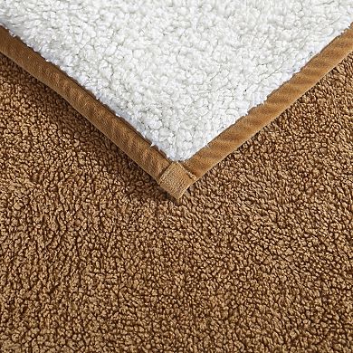 Eddie Bauer Solid Brown & White Reversible Sherpa Throw Blanket