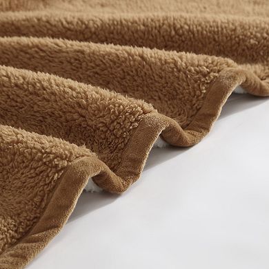 Eddie Bauer Solid Brown & White Reversible Sherpa Throw Blanket
