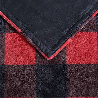 Eddie Bauer Cabin Buffalo Check Red Faux Fur Throw Blanket