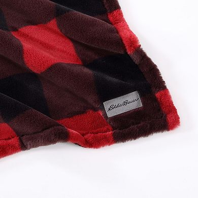 Eddie Bauer Cabin Buffalo Check Red Faux Fur Throw Blanket