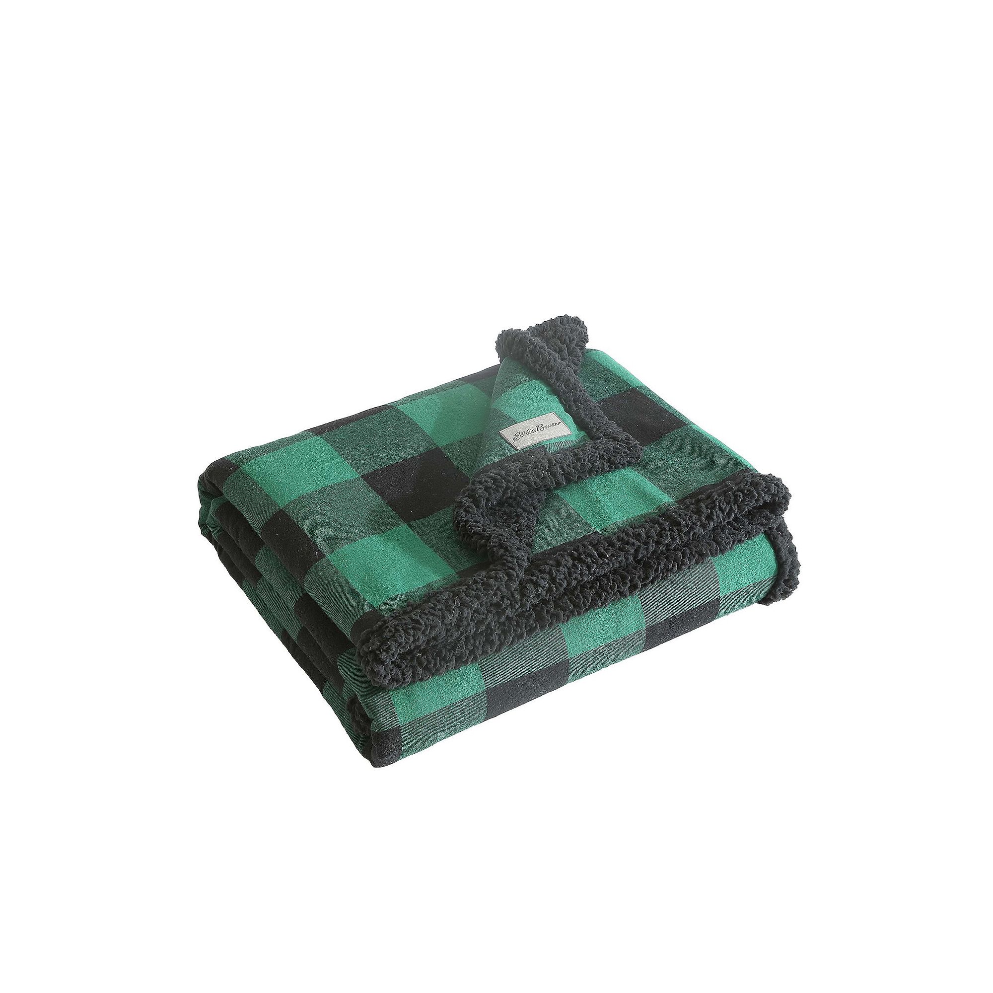Eddie Bauer Cabin Buffalo Plaid Sherpa Reversible Throw Blanket, Green