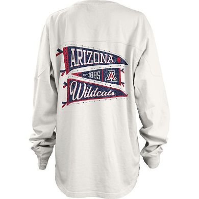 Women's Pressbox White Arizona Wildcats Pennant Stack Oversized Long Sleeve T-Shirt